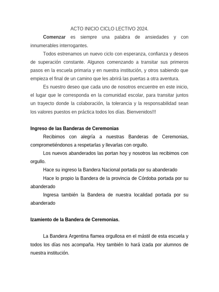 Acto de Inicio Ciclo Lectivo 2024 | PDF | Escuelas