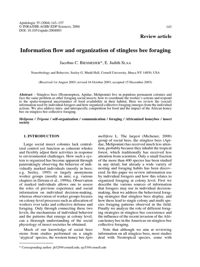 Stingless Bee Foraging Dynamics Explained | PDF | Bees | Foraging