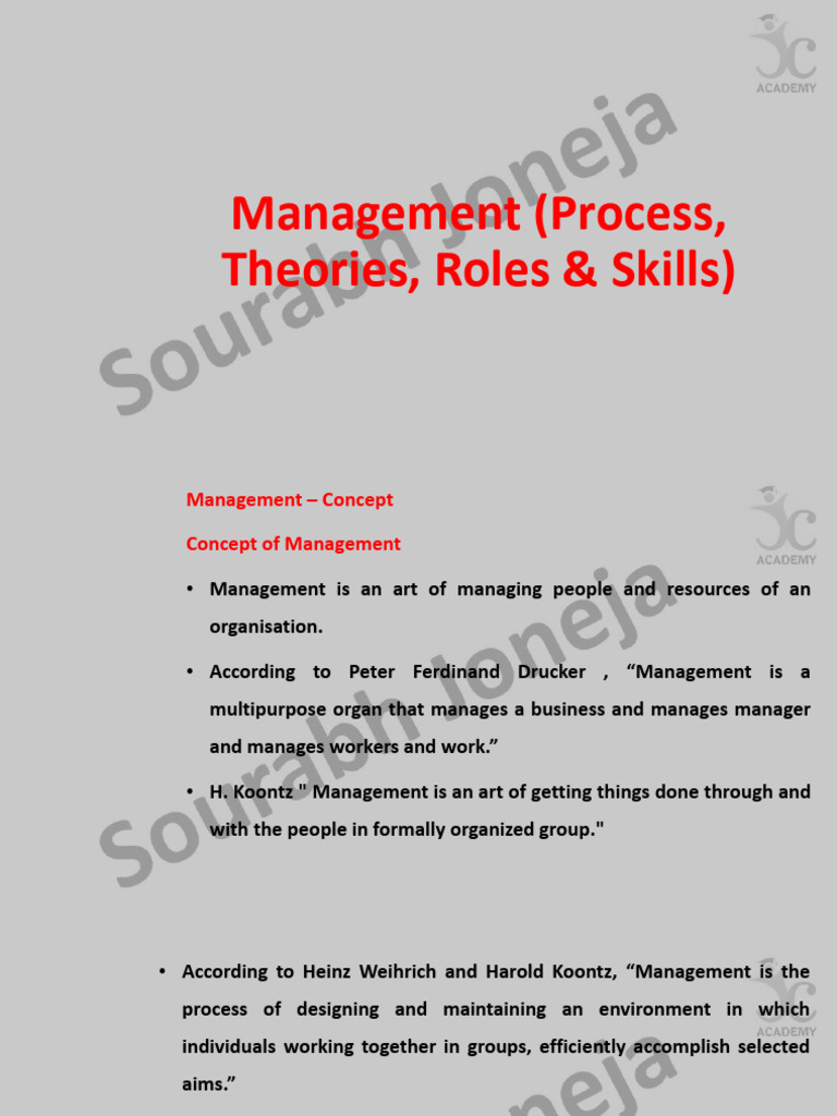 Management (Process, Theories, Roles & Skills) - Class Notes - 46726450 ...