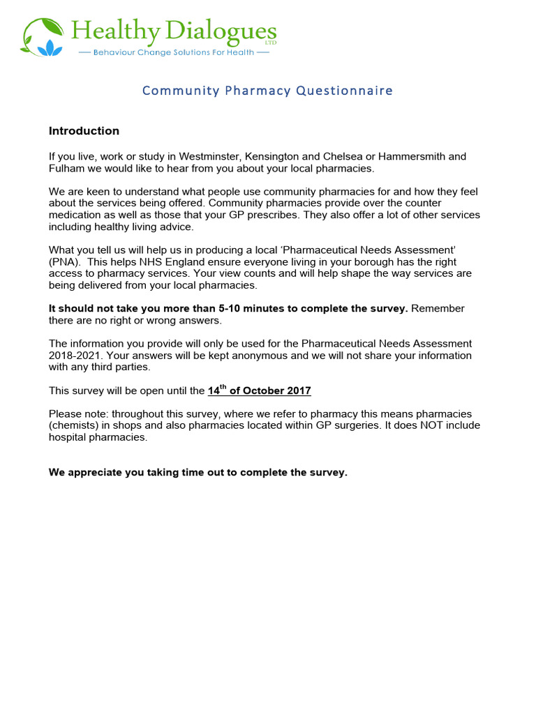 Appendix B-Community Pharmacy Questionnaire - 1 | PDF | Heterosexuality ...