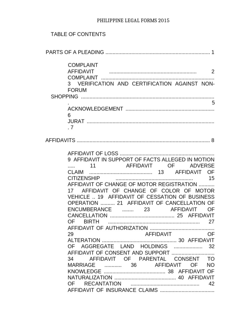 Philippine Legal Forms 2015 Guide | PDF | Affidavit | Complaint