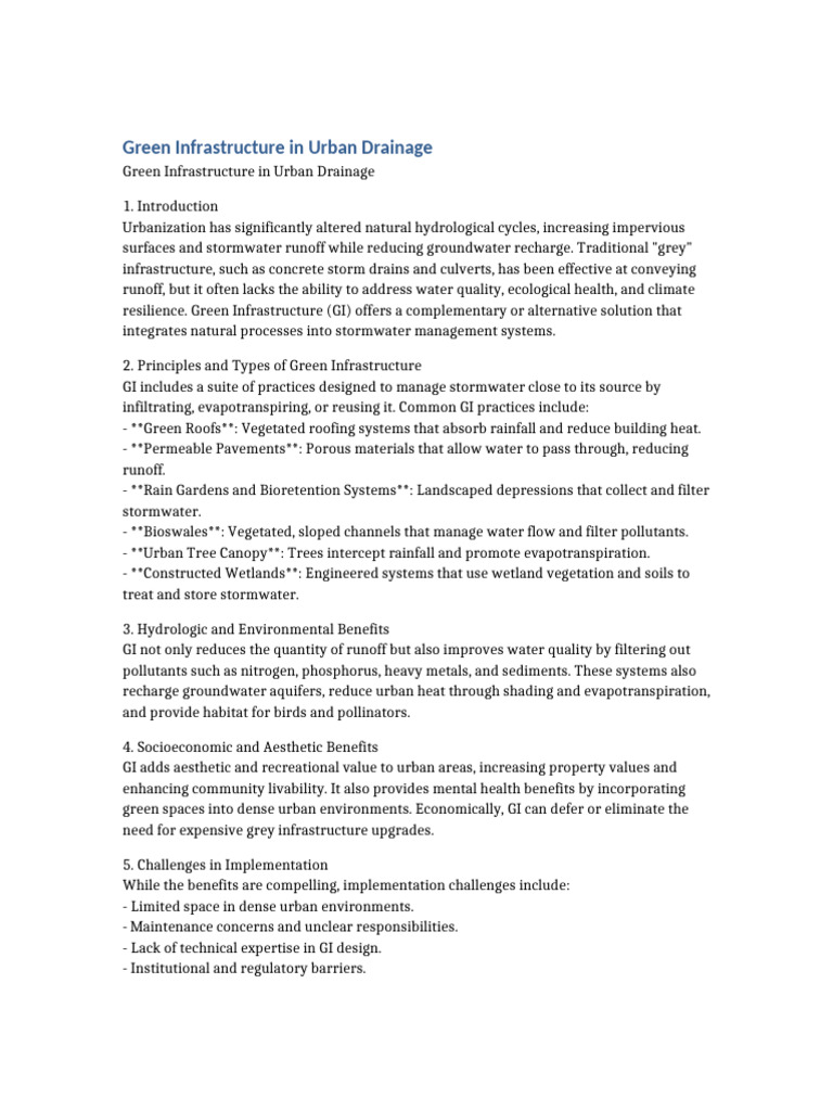 Green Infrastructure for Urban Drainage | PDF | Green Infrastructure ...