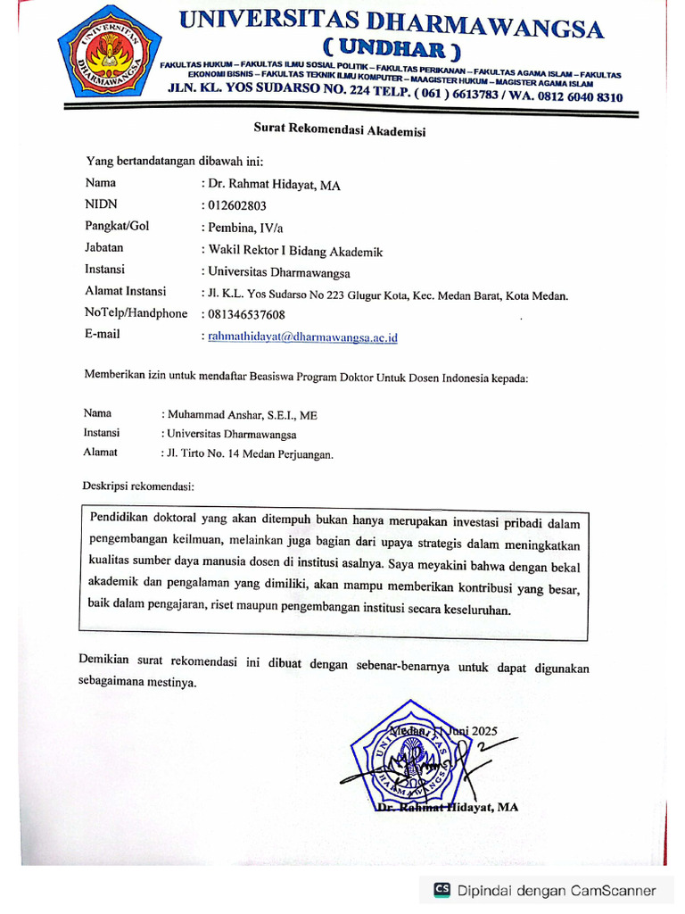Surat Rekomendasi Akademisi | PDF