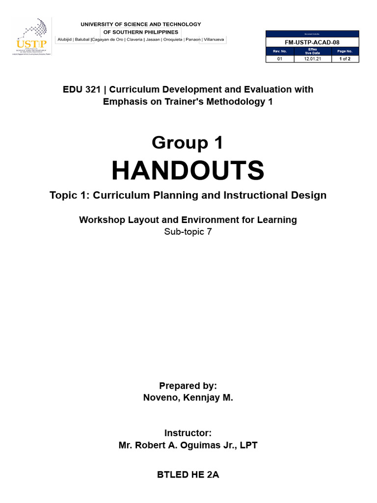 Workshop Layout for Effective Learning | PDF | Learning