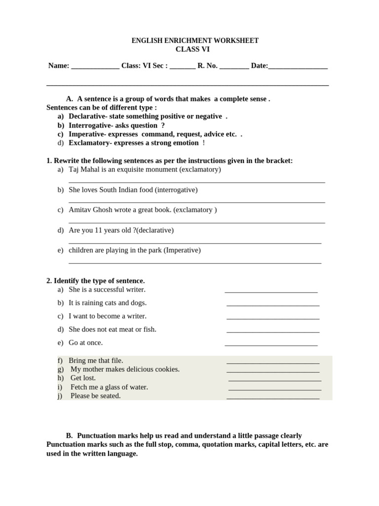 Types of Sentences Worksheet | PDF | Sentence (Linguistics) | David ...