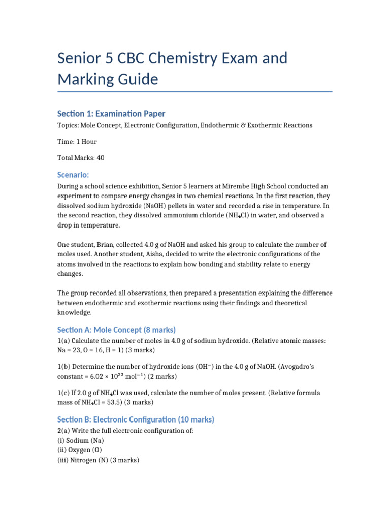 Senior 5 Chemistry Exam Guide | PDF | Chemical Reactions | Sodium Hydroxide