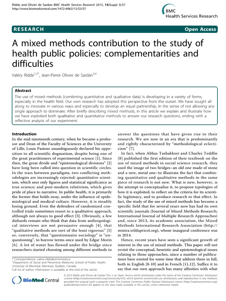 Mixed Methods in Health Policy Research | PDF | Quantitative Research ...