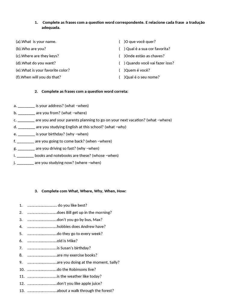 Question Words Practice Exercise | PDF | Chess Theory | Chess