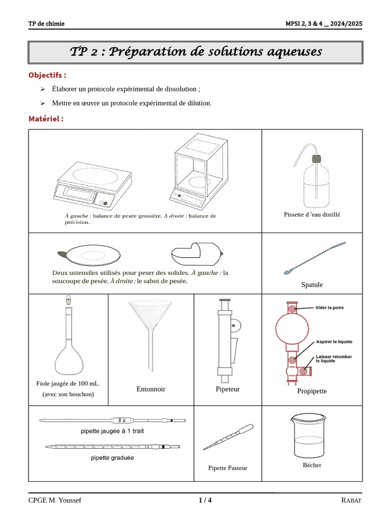 TP Chimie : Préparation de Solutions Aqueuses | PDF | Hydroxyde de ...