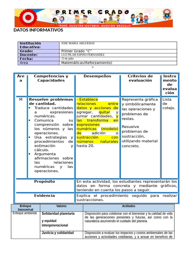 Reforzamiento de Sustracción en 1er Grado | PDF