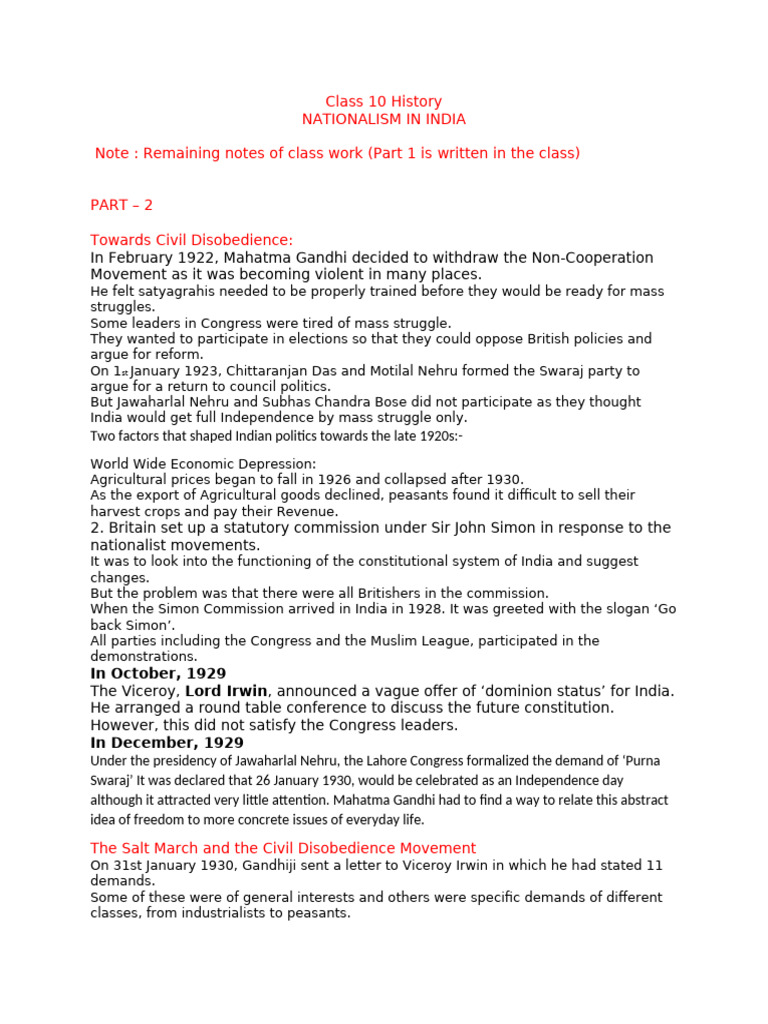 IPS W Class 10 History - Part 2 Nationalism in India Class Notes | PDF ...