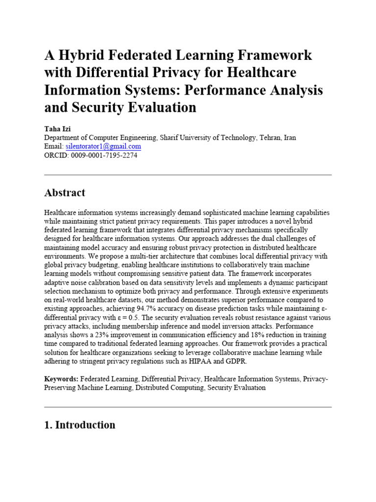 Hybrid Federated Learning for Healthcare Privacy | PDF | Machine ...