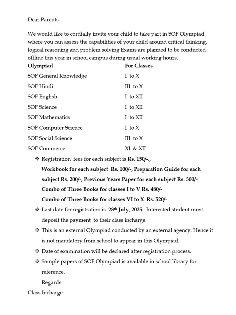 SOF Olympiad Registration Details 2025 | PDF