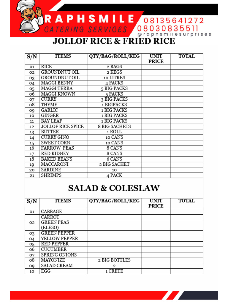 Jollof and Fried Rice Ingredients List | PDF | European Cuisine | Food ...