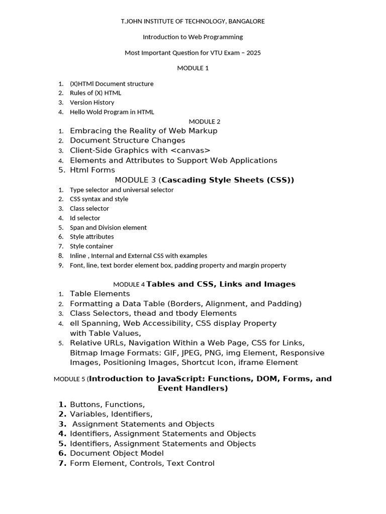 VTU Web Programming Exam Guide 2025 | PDF