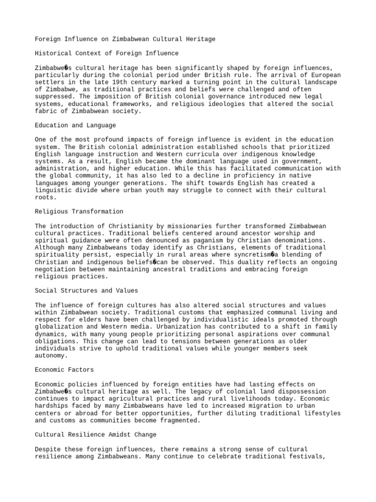 Impact of Foreign Influence on Zimbabwean Culture | PDF | Zimbabwe ...