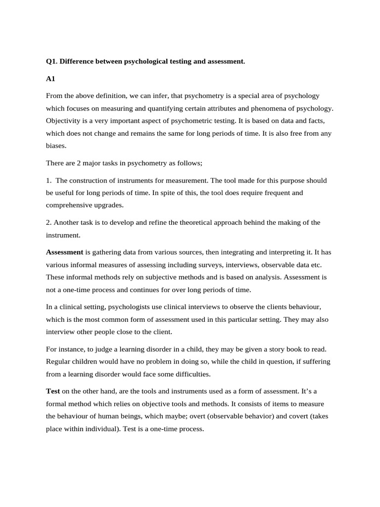 Psychological Testing vs. Assessment Explained | PDF | Educational ...