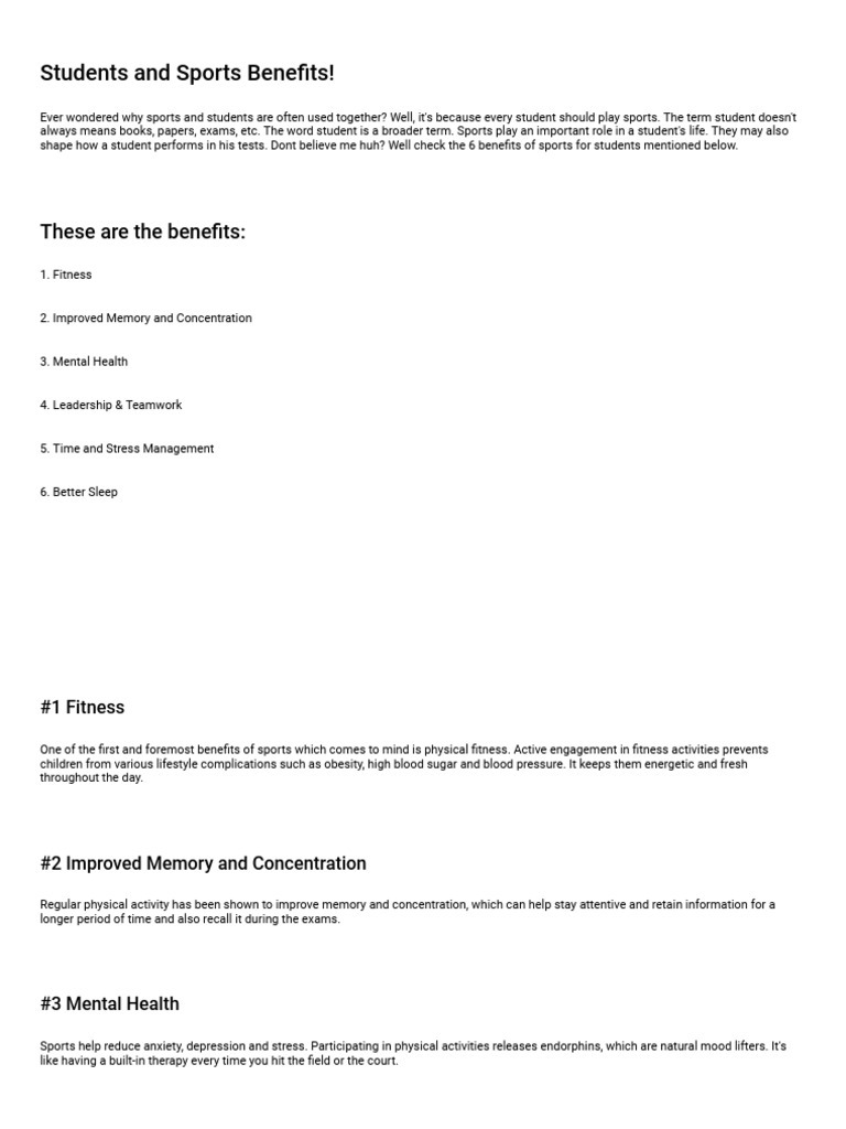6 Key Benefits of Sports for Students | PDF | Physical Fitness | Sleep