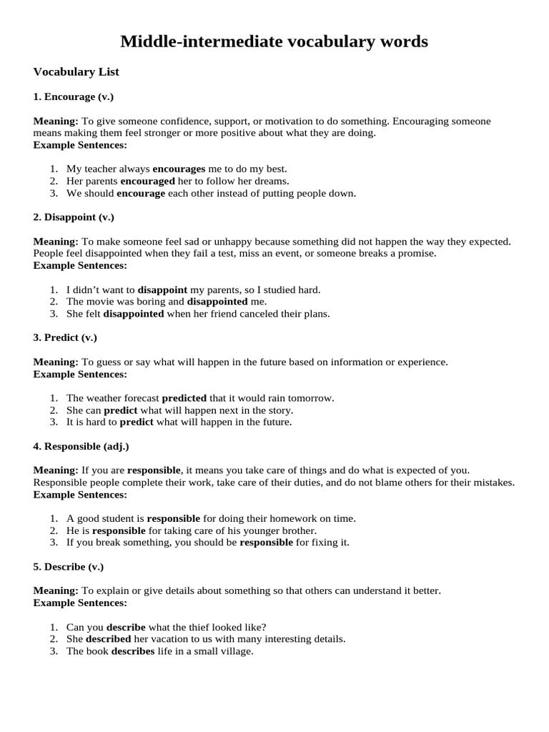 Middle-Intermediate Vocabulary Words List | PDF | Persuasion