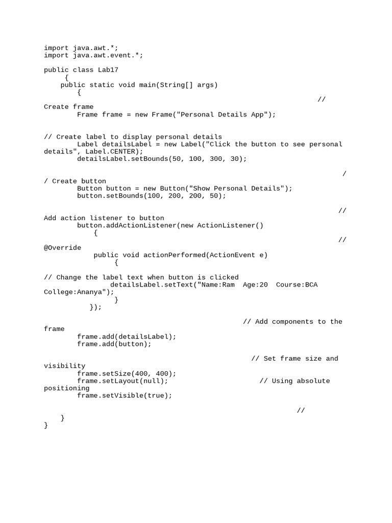 Personal Details App in Java | PDF