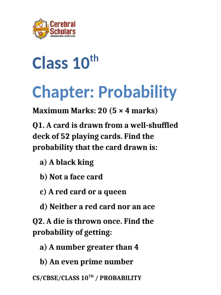 Class 10 Probability Test | PDF