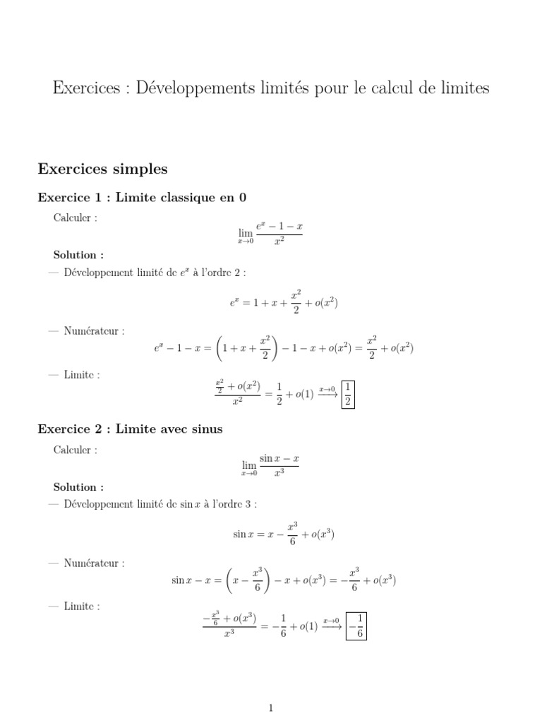 Développements Limités et Limites | PDF | Analyse complexe | Relations ...