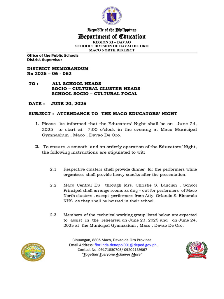 Memo DepED Night 2025 | PDF | Government | Public Administration