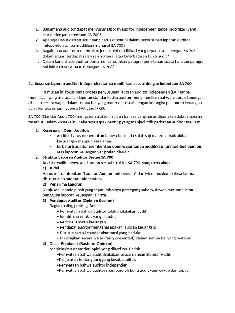 Laporan Auditor Independen SA 700 | PDF