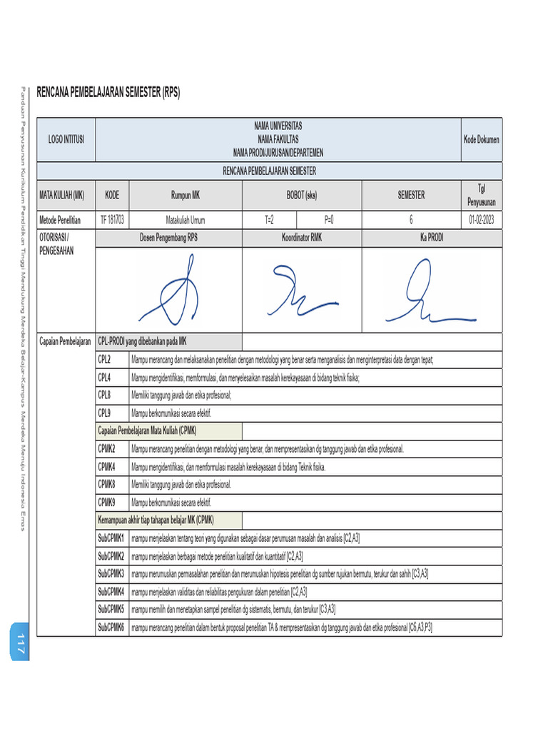 Format RPS OBE 2024 untuk Pendidikan Tinggi | PDF