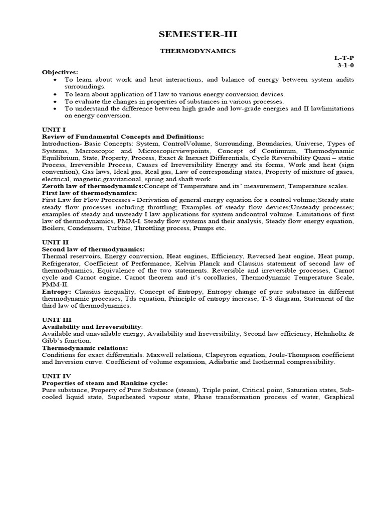 Thermodynamics Course Overview and Topics | PDF | Heat | Entropy