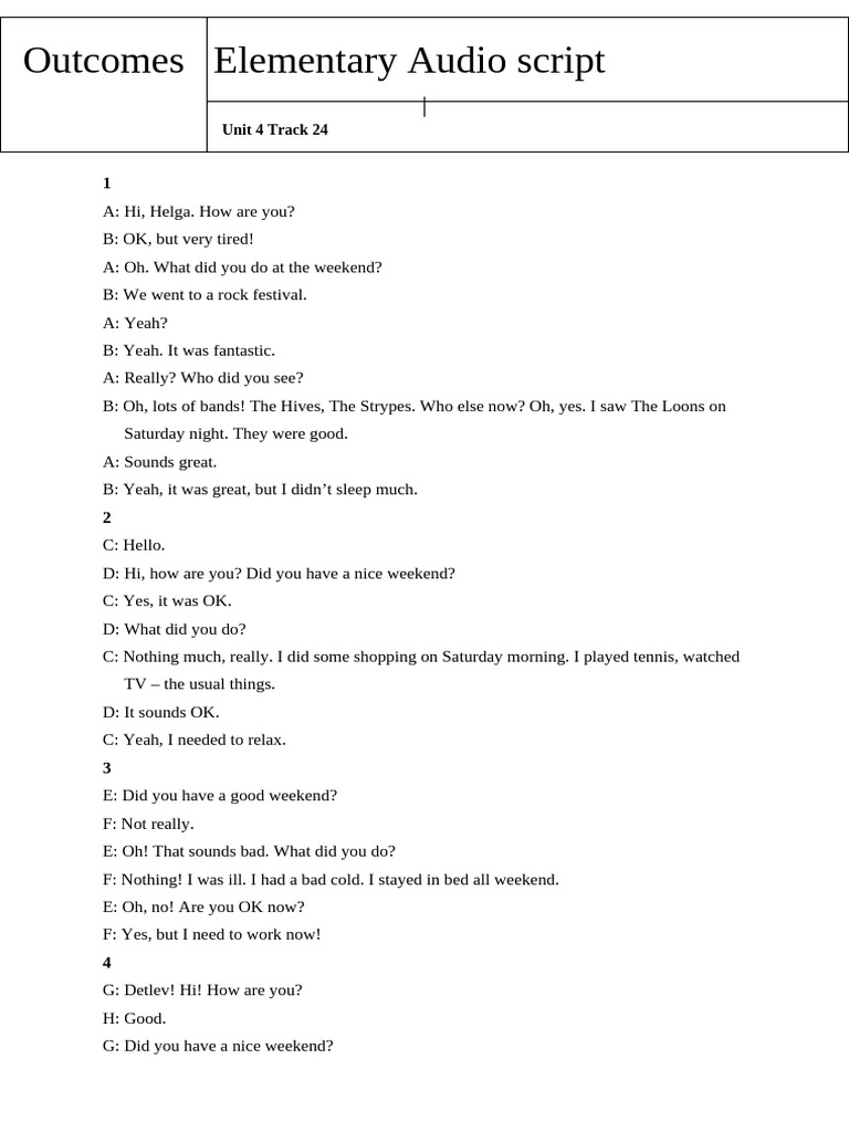 Elementary Unit 4 Track 24 Page 34 Audioscript | PDF