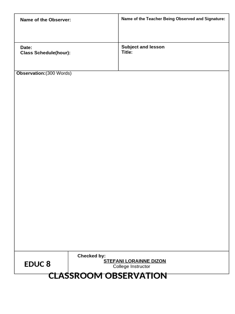 Classroom Observation Report Template | PDF