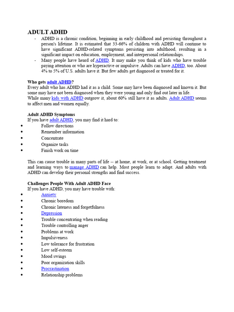 Understanding Adult ADHD Symptoms & Treatment | PDF | Attention Deficit ...