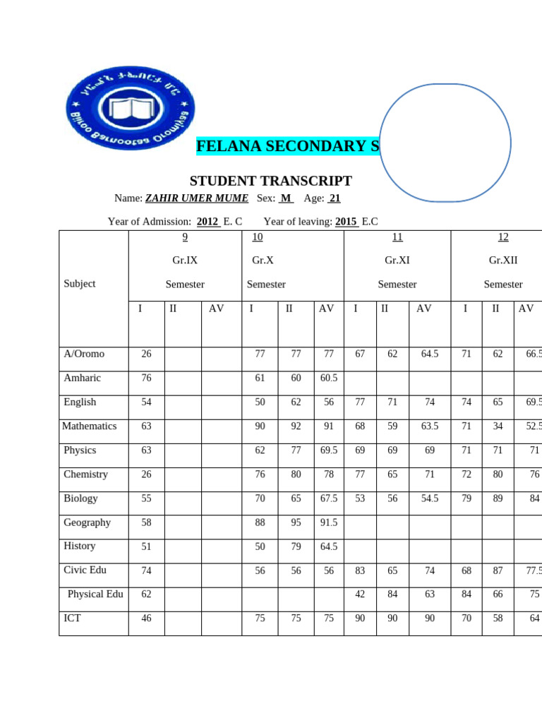 Felana Secondary School Transcript | PDF