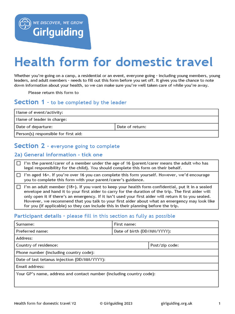 Girlguiding Health Form for Travel | PDF | Allergy | Health Care