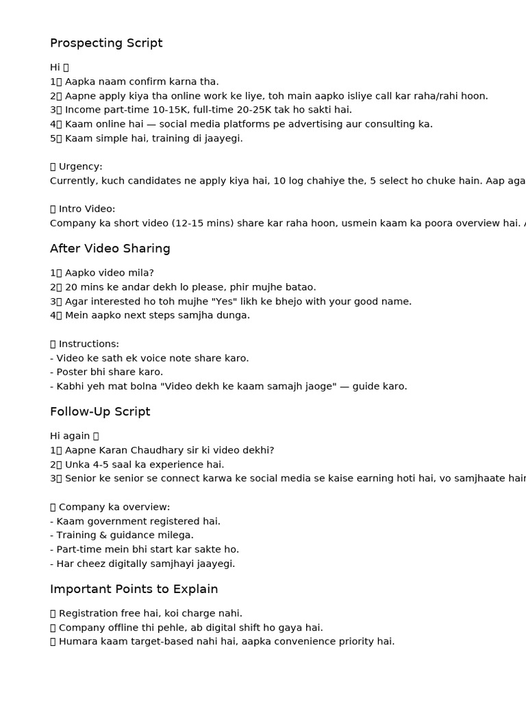 Online Work Prospecting Script | PDF