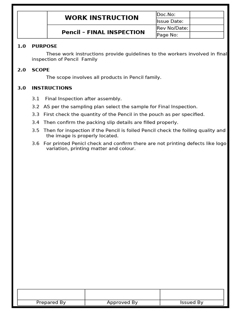 Final Inspection Guidelines for Pencils | PDF