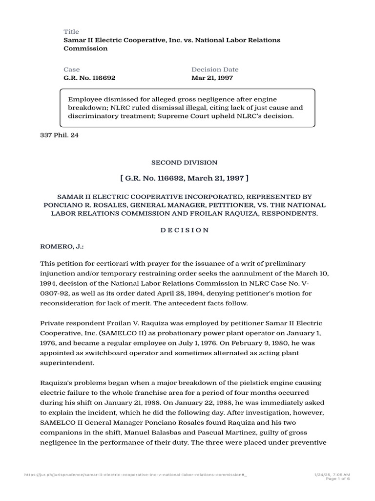 G.R. No. 116692 - Samar II Electric Cooperative, Inc. vs. National ...