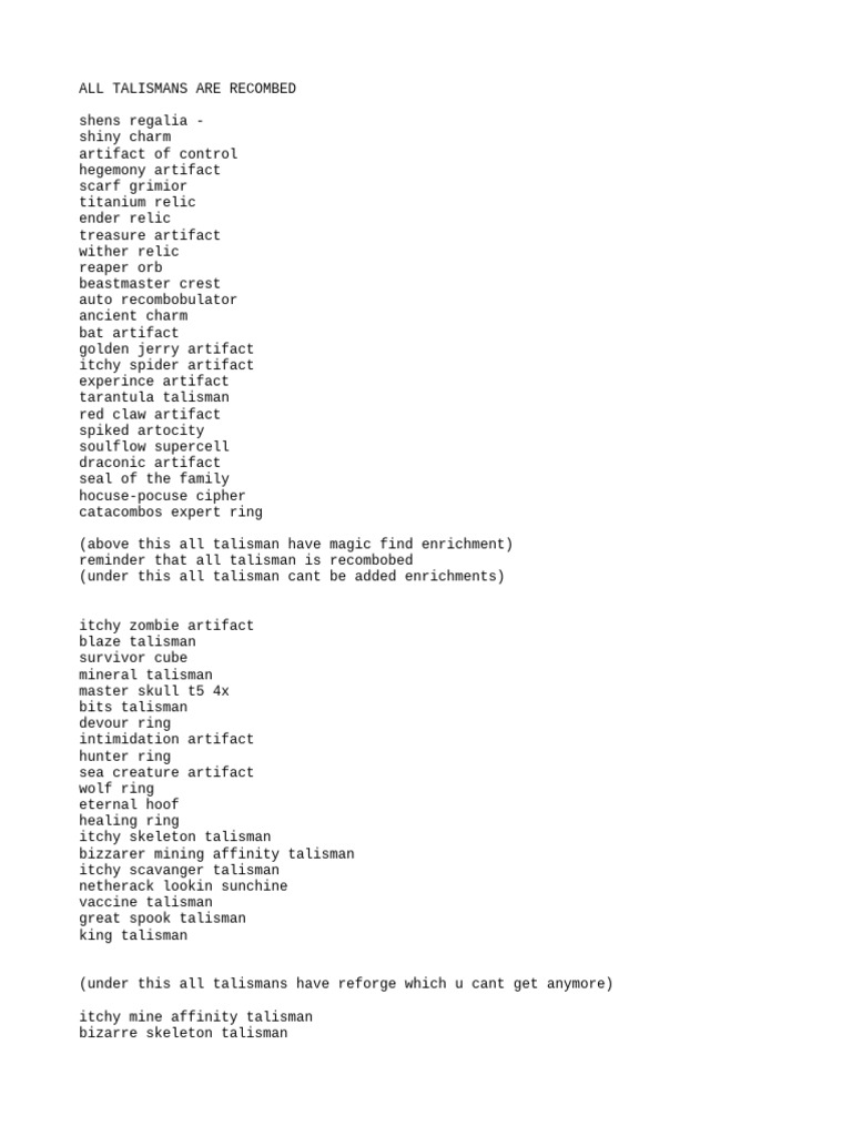 All Recombobulated Talismans List | PDF