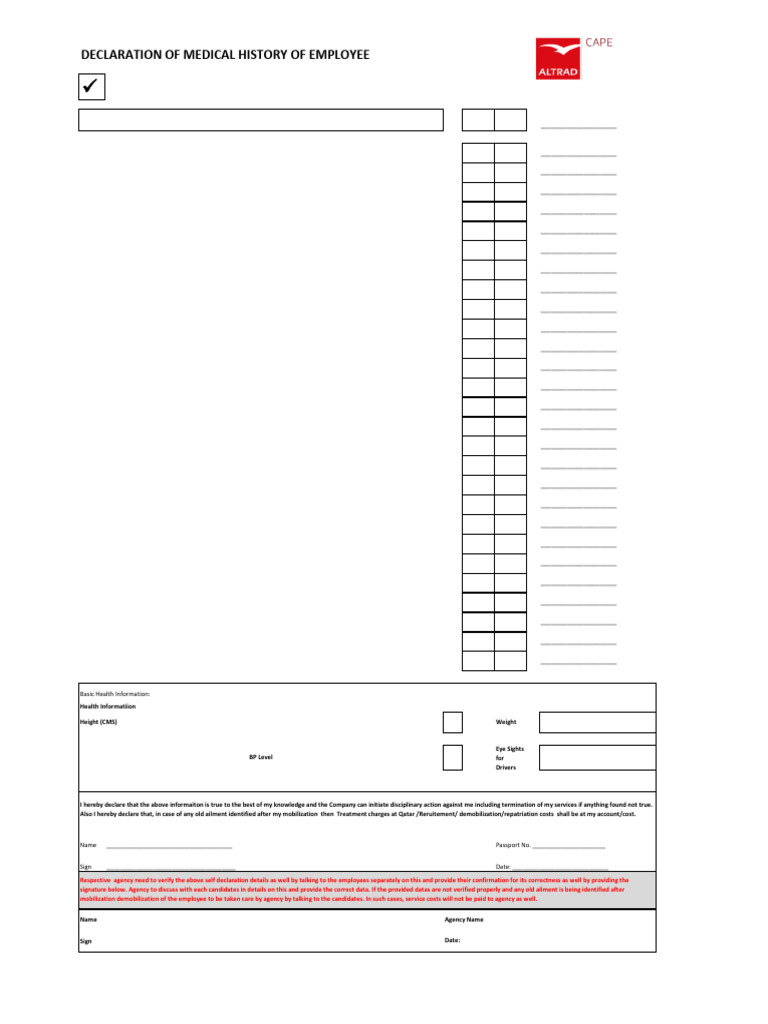 3.self Declaration of Medical History of Employee | PDF | Medicine ...