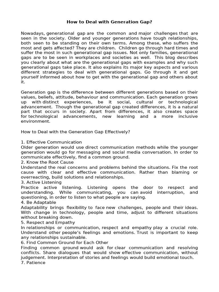 Strategies to Bridge the Generation Gap | PDF | Family | Behavioural ...