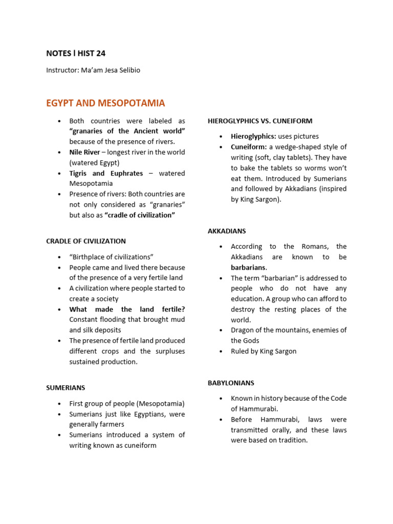 Ancient Egypt and Mesopotamia Overview | PDF | Mesopotamia | Sumer