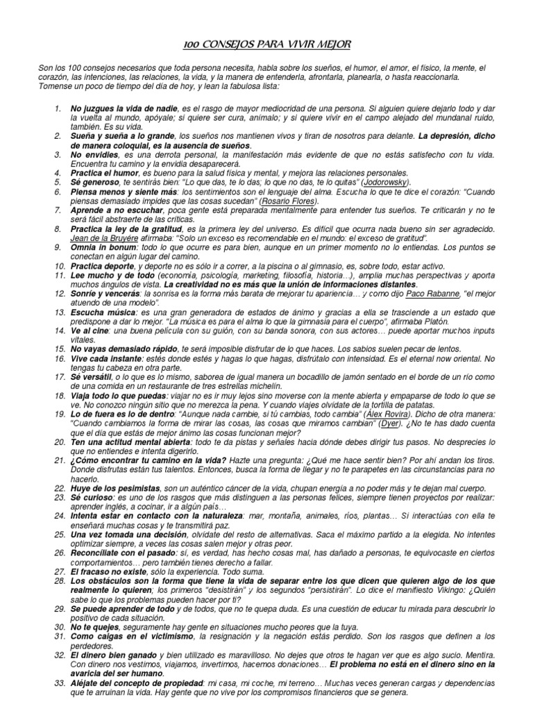 100 Consejos para Vivir Mejor | PDF | Gratitud | Autoestima