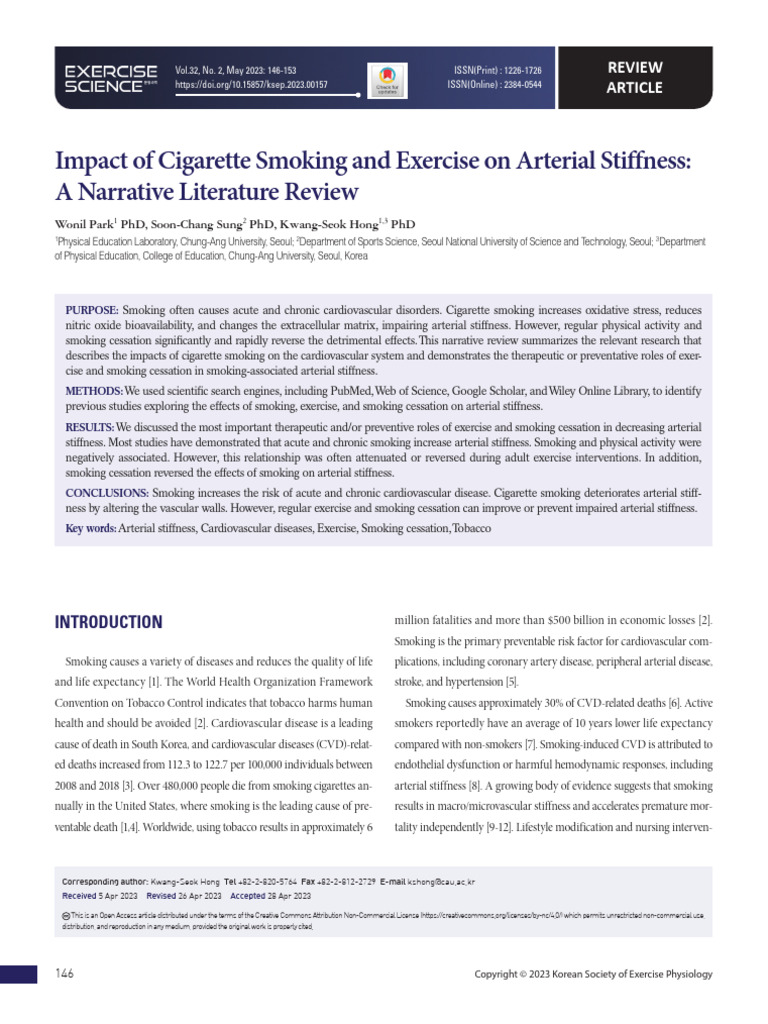 Impact of Cigarette Smoking and Exercise on Arterial 1dv2rodw | PDF ...
