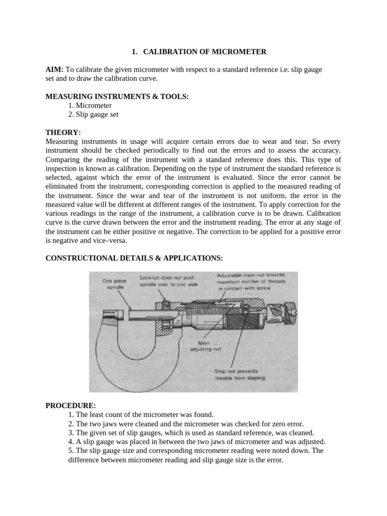 Micrometer Calibration Procedure Guide | PDF | Calibration