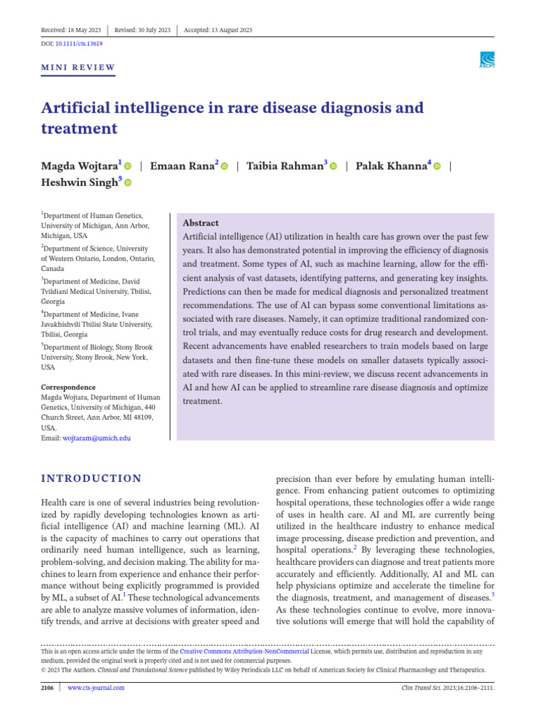 AI Advancements in Rare Disease Diagnosis | PDF | Medical Diagnosis ...
