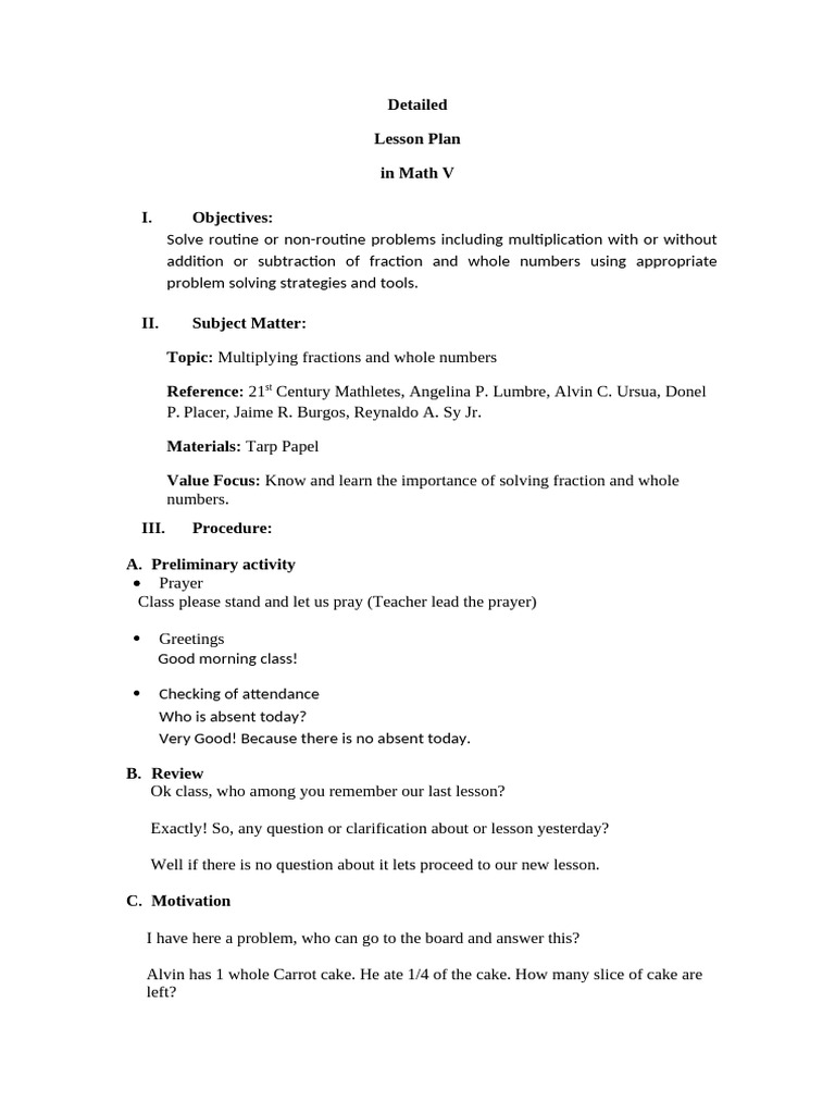 Detailed Lesson Plan in Math V | PDF | Arithmetic | Mathematics