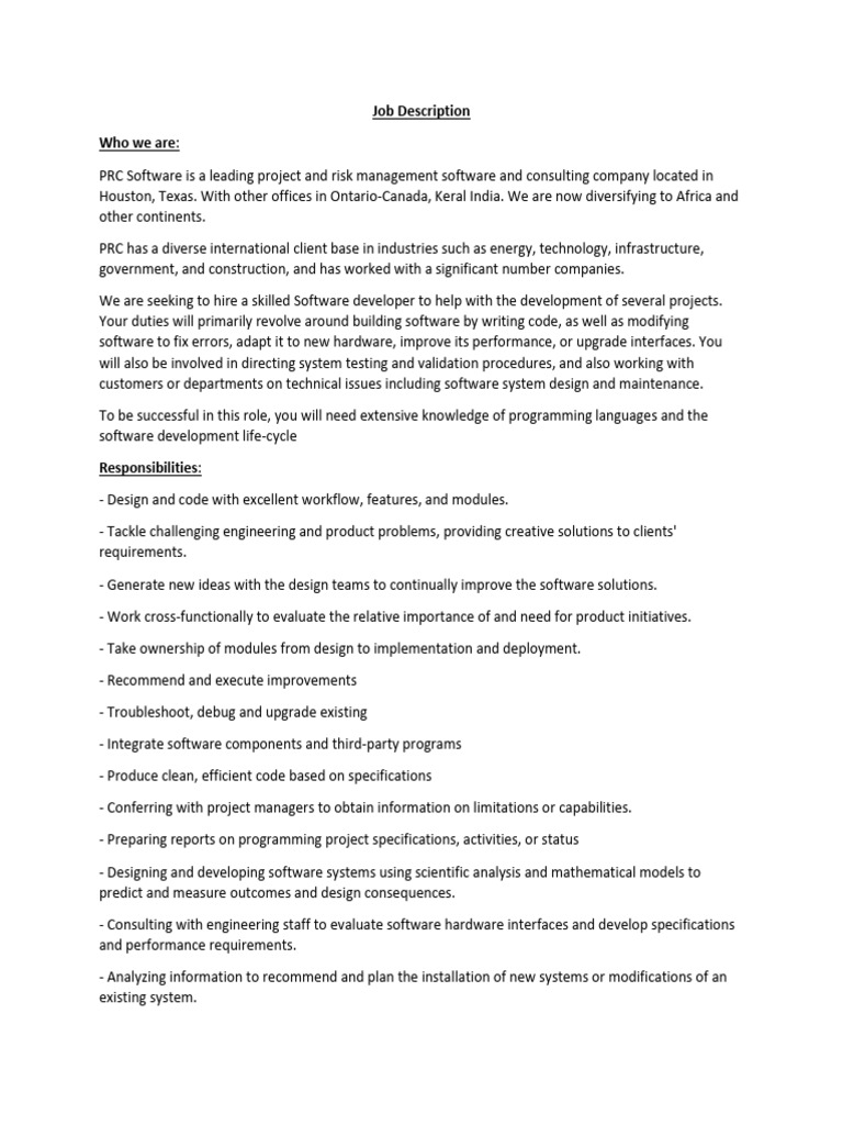 Software Developer Job Opening at PRC | PDF | Software Development ...