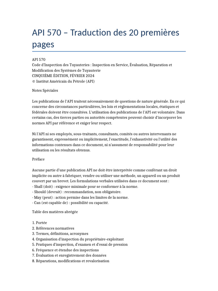 API 570 : Inspection des Tuyauteries 2024 | PDF | Tuyau | Corrosion