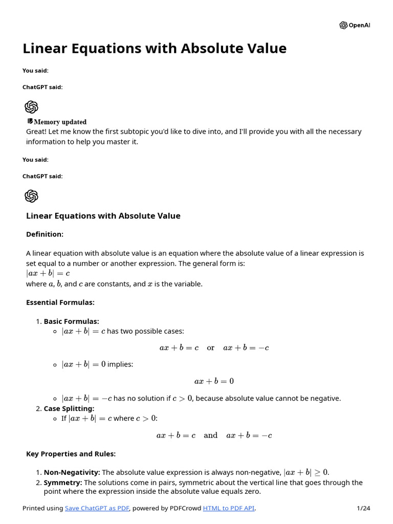 03 Linear Equations With Absolute Value | PDF | Determinant | Matrix ...